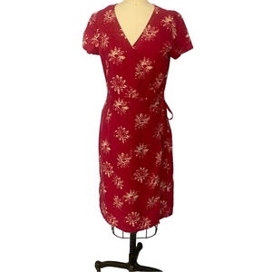 Eddie Bauer Red Floral Linen Wrap Dress Women’s Size 8